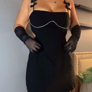 Mini rhinestone dress with sleeves